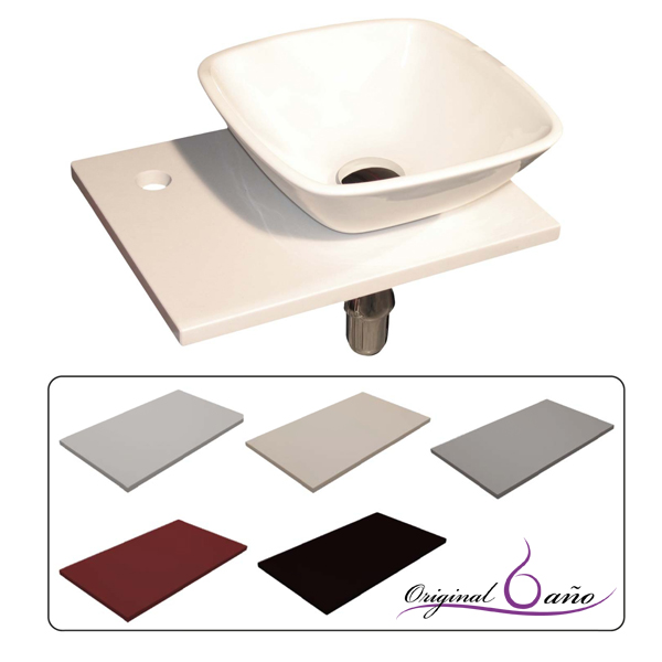 Conjunto para baño Mini con lavabo de porcelana y encimera de piedra natural compacta.